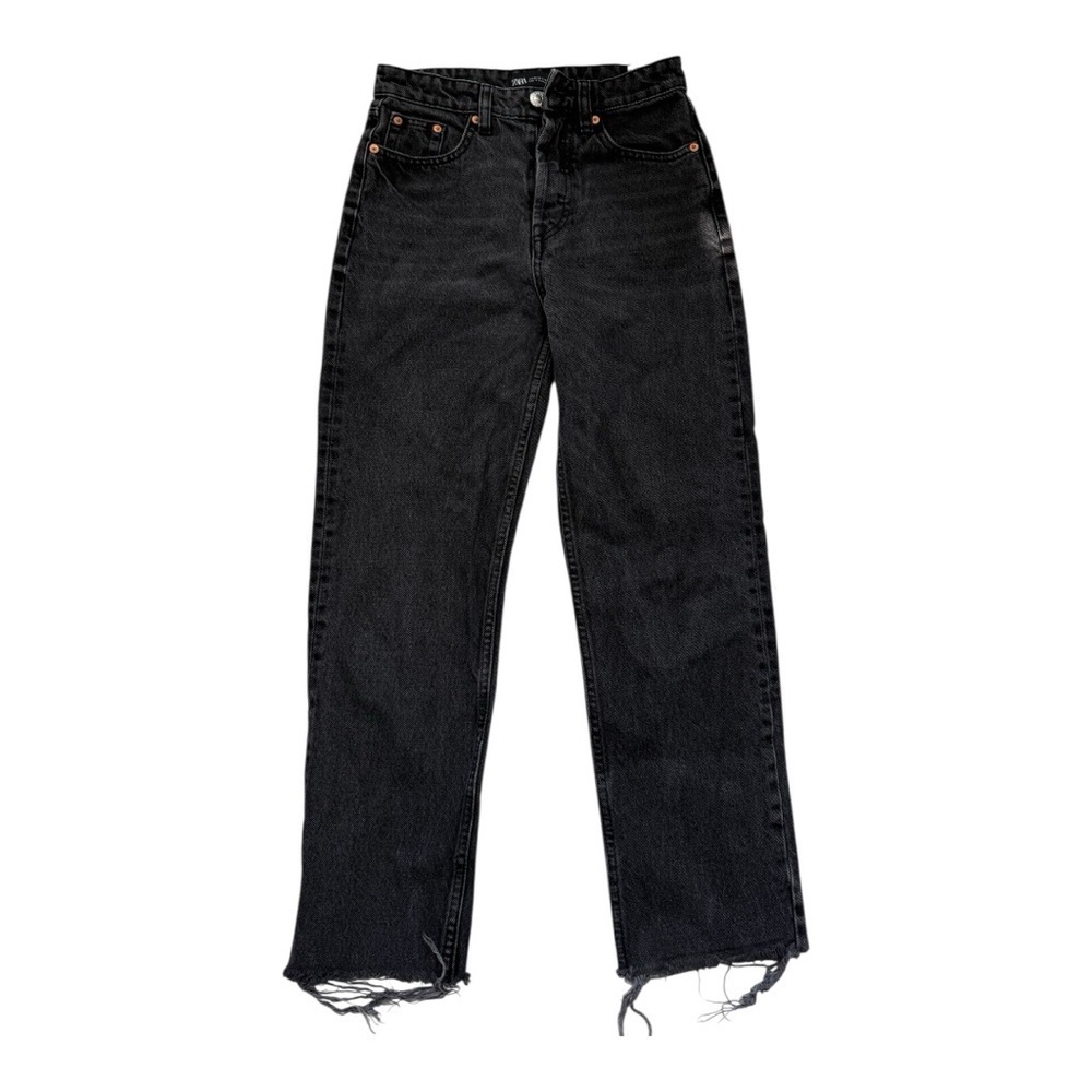 Zara Black Straight Leg Jeans with Raw Hem